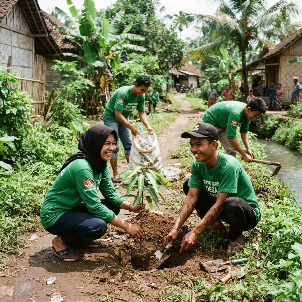 Kerja Bakti Lingkungan Desa Bersama Warga